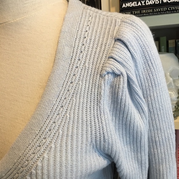 Abercrombie & Fitch Light Blue Button-Up Puff Sleeve Cardigan Sweater - Picture 6 of 13